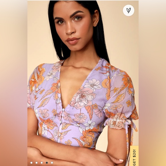 Astr Lilac Floral Print Short Sleeve Ruffle Midi Dress - Picture 2 of 6